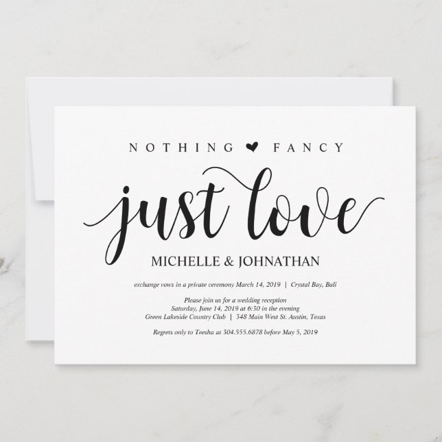 Rustic Elopement Reception Invitation Card (Front)