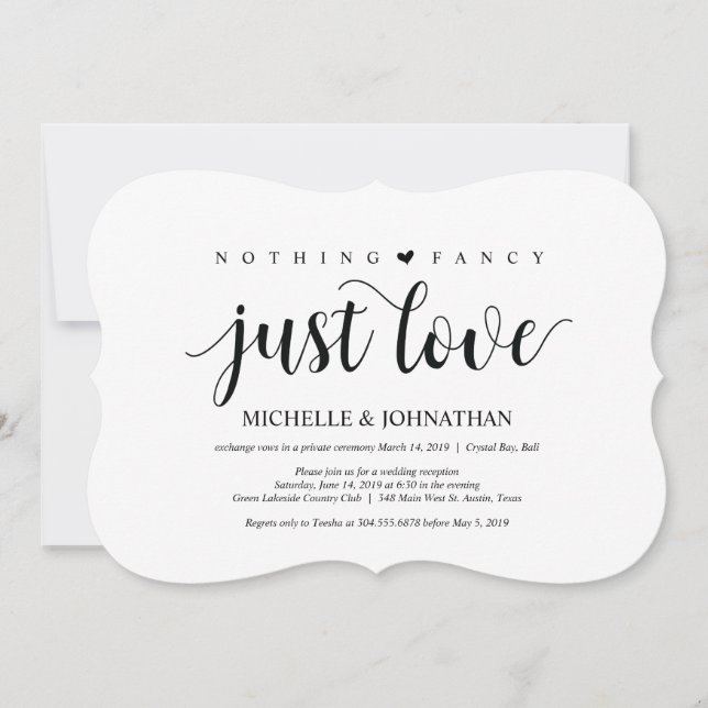 Rustic Elopement Reception Invitation Card (Front)