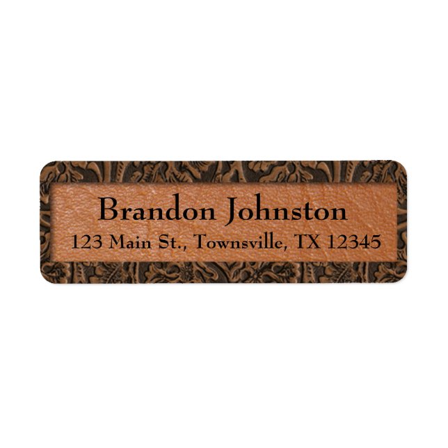 Rustic Embossed Leather Return Address Label (Front)