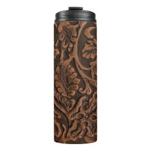 Rustic Embossed Leather Thermal Tumbler