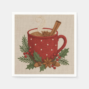 Rustic embroidery Christmas cocoa Mug Cinnamon Napkin