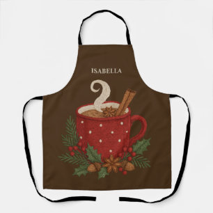 Rustic embroidery Christmas cocoa with Cinnamon Apron