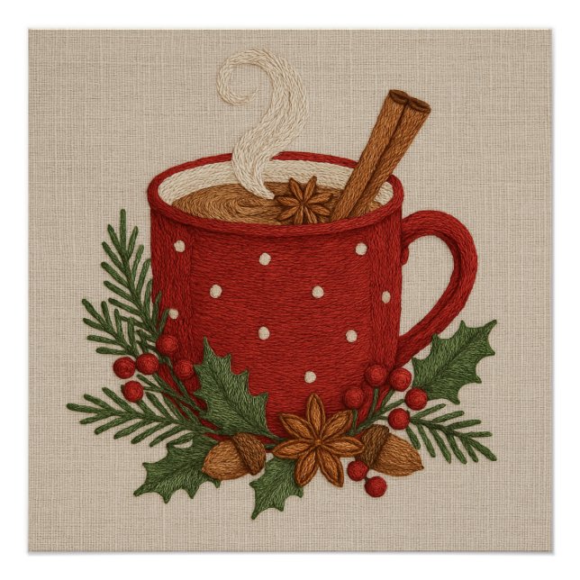  Rustic embroidery  Christmas cocoa with Cinnamon Poster (Front)