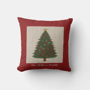 rustic embroidery woodland christmas tree festive cushion