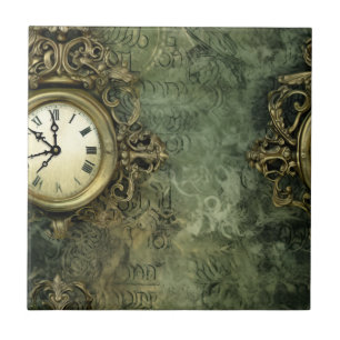 Rustic Emerald Green Antique Steampunk Ceramic Tile