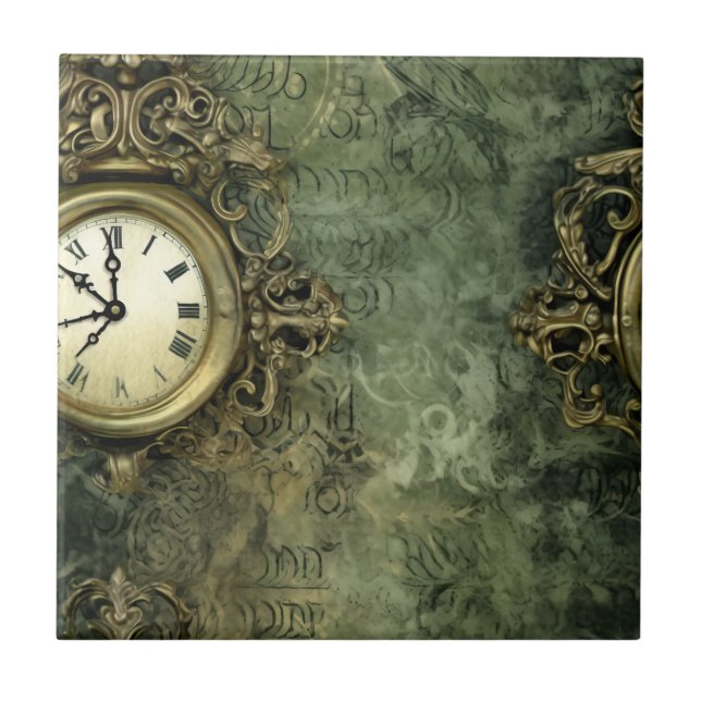 Rustic Emerald Green Antique Steampunk Ceramic Tile (Front)