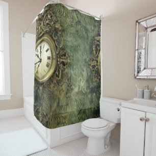 Rustic Emerald Green Antique Steampunk Shower Curtain