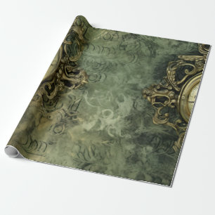 Rustic Emerald Green Antique Steampunk Wrapping Paper