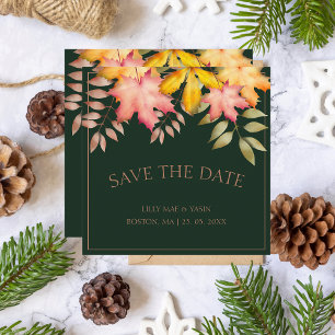 Rustic Emerald Green Fall Autumn Leaves Wedding Save The Date