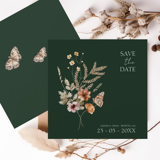 Rustic Emerald Green Fall Wildflowers Wedding Save The Date (Creator Uploaded)