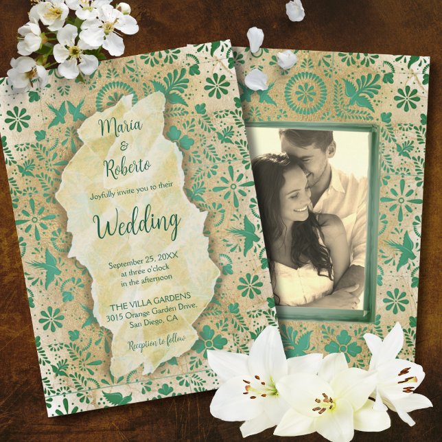 Rustic Emerald Green Tiles Mexican Wedding Invitat Invitation (Creator Uploaded)