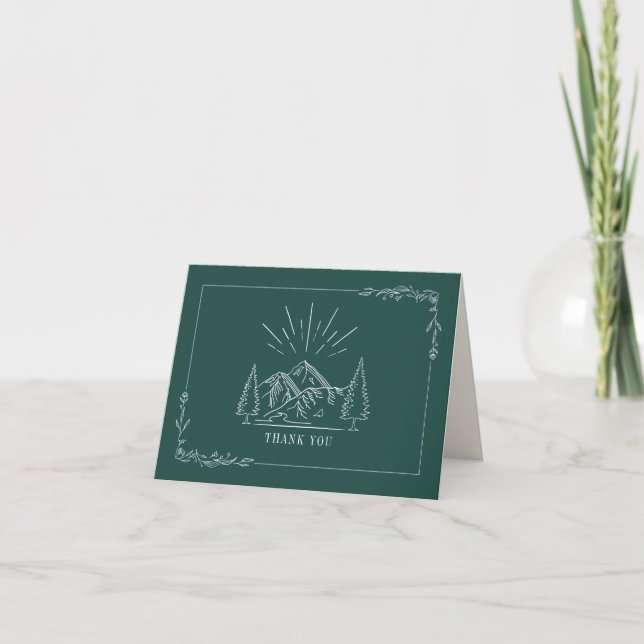 Rustic Emerald Mountain Wedding Thank You Card (Front)