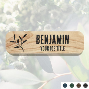 Rustic Employee Name Woodgrain Black Staff ID Tag