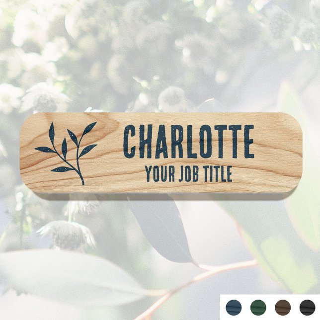 Rustic Employee Name Woodgrain Blue Staff ID Tag (Creator Uploaded)