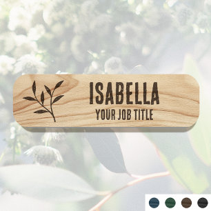 Rustic Employee Name Woodgrain Brown Staff ID Tag