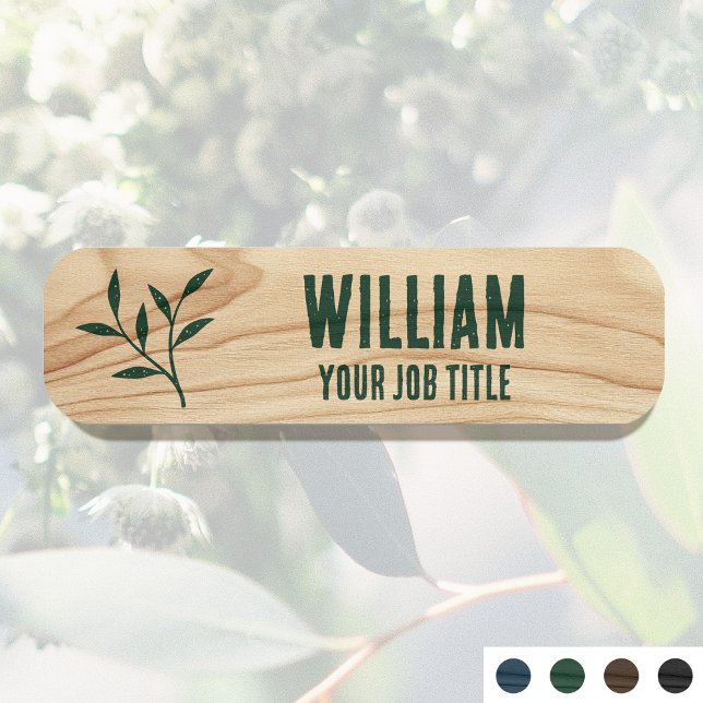 Rustic Employee Name Woodgrain Green Staff ID Tag (Creator Uploaded)