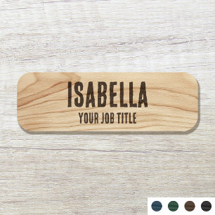 Rustic Employee Woodgrain Brown Company Staff Name Tag