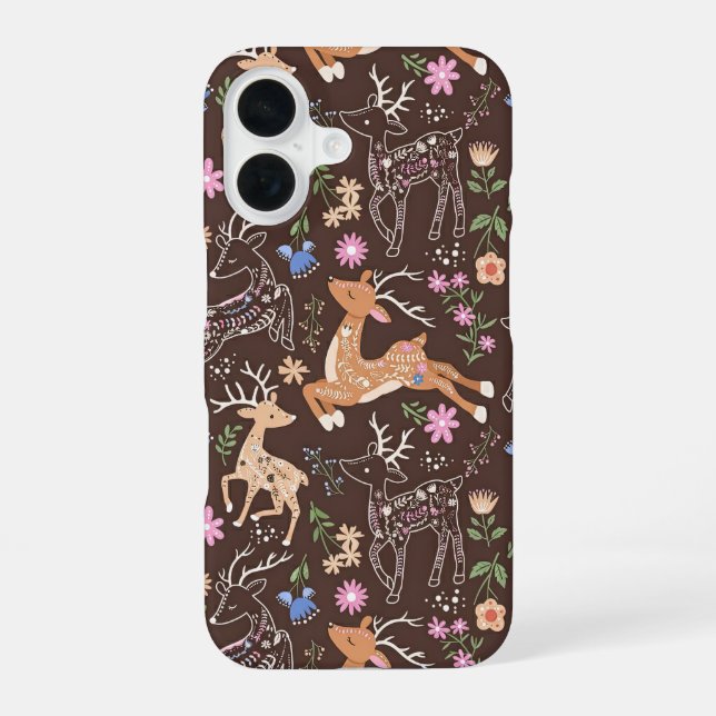 Rustic Enchanted Deer and Botanicals iPhone 16 Case (Back)