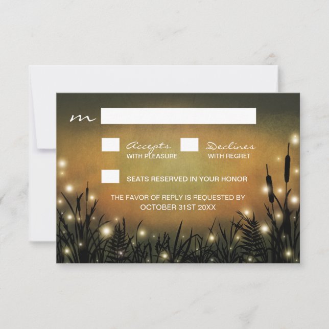 Rustic Enchanted Forest Firefly Wedding RSVP Cards (Front)