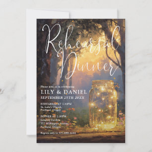 Rustic Enchanted Forest Mason Jar Rehearsal Dinner Invitation
