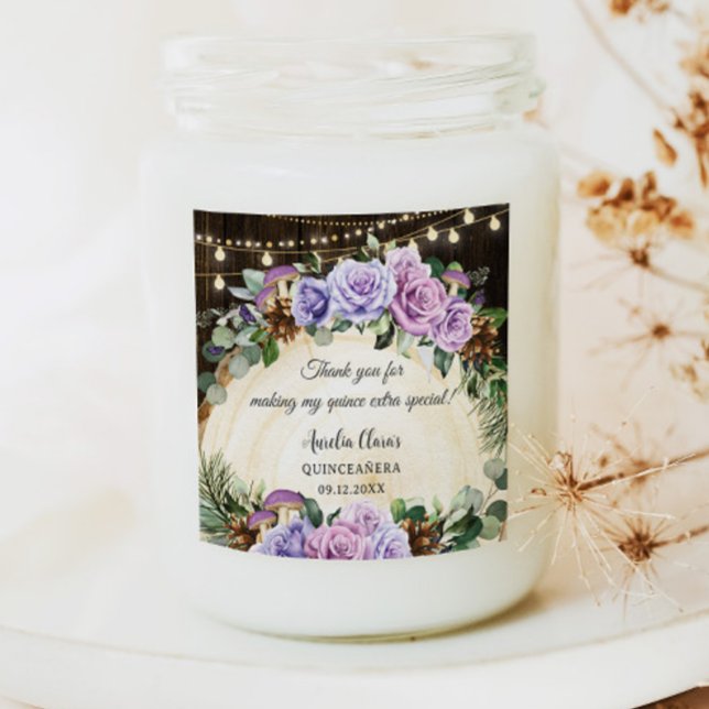 Rustic Enchanted Forest Purple Floral Quinceañera Square Sticker (Creator Uploaded)