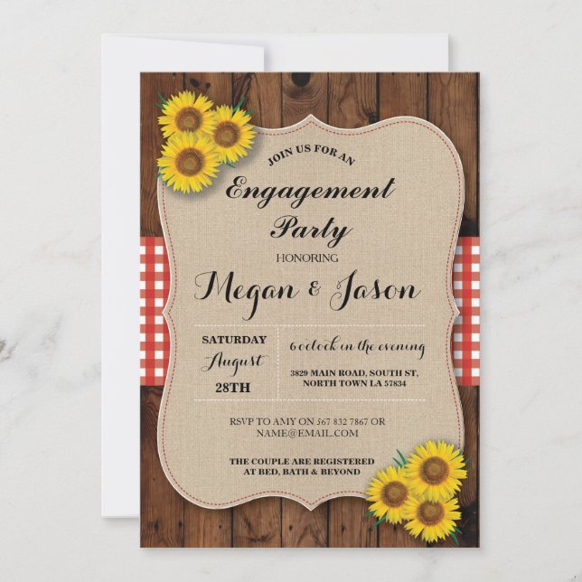 Rustic Engagement Party Shower Sunflower Invite (Front)