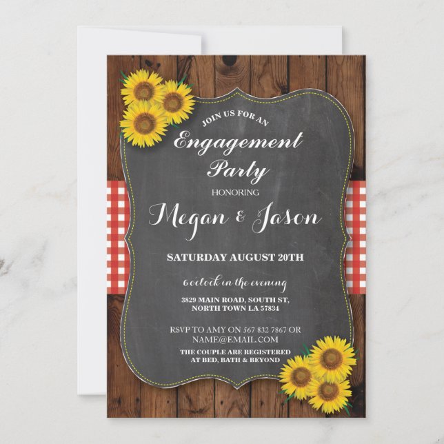 Rustic Engagement Shower Sunflower Chalk Invite (Front)