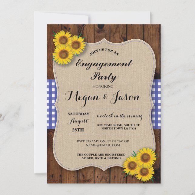 Rustic Engagement Shower Sunflower Wood Invite (Front)