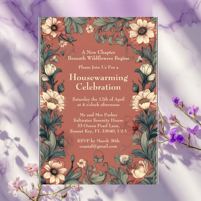 Rustic English Cottage William Morris Housewarming Invitation (Rustic English Cottage William Morris Housewarming Invitation)