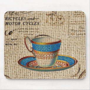 Rustic english country tea party blue teacup mouse pad