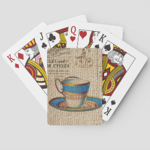 Rustic english country tea party blue teacup playing cards