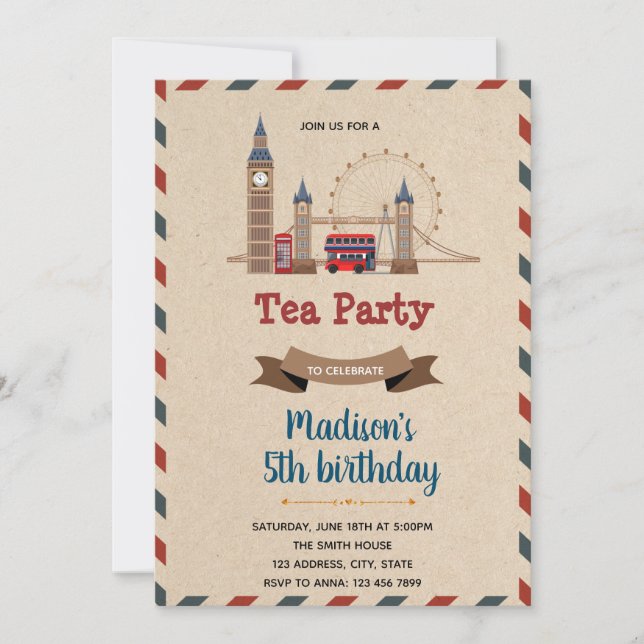 Rustic english theme birthday party invitation (Front)