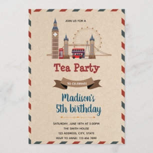 Rustic english theme birthday party invitation
