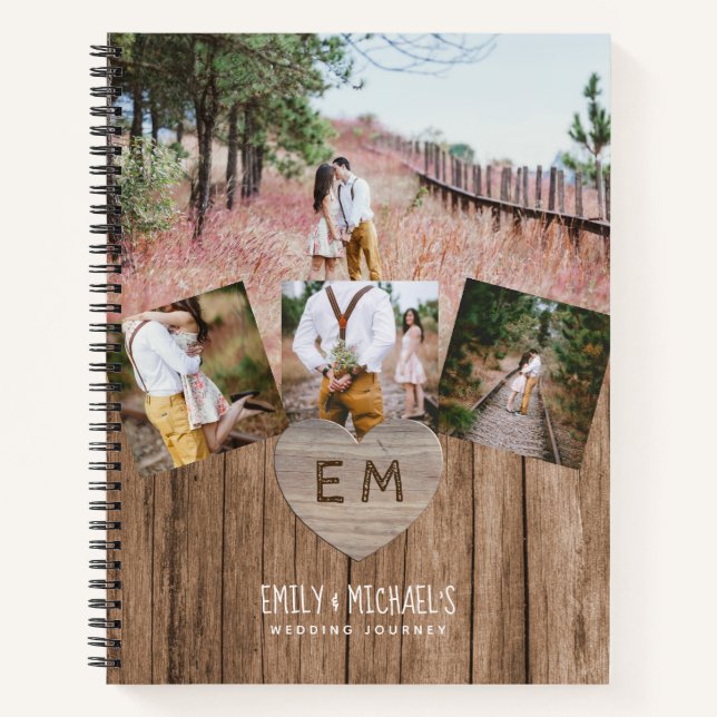 Rustic Engraved Heart Wedding Bridal Shower PHOTOS Notebook (Front)