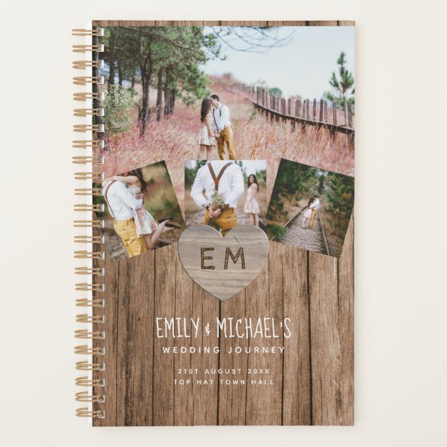 Rustic Engraved Heart Wedding Bridal Shower PHOTOS Planner (Front)