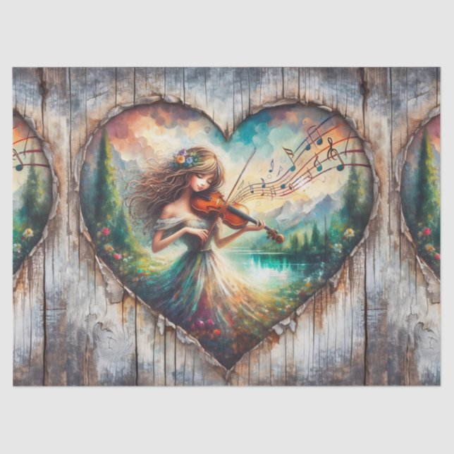 Rustic Ephemera Girl Playing Violin Decoupage  Tissue Paper (Front)