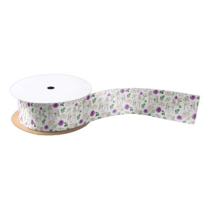 Rustic Equestrian Floral Purple Satin Ribbon