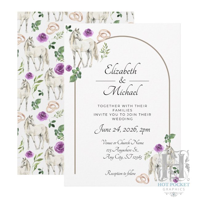 Rustic Equestrian Floral Purple Wedding Invitation (Creator Uploaded)