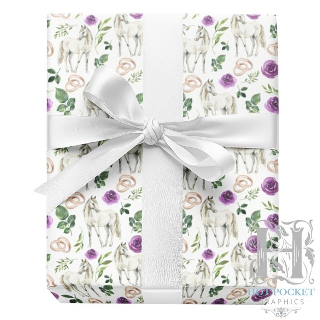 Rustic Equestrian Floral Purple Wrapping Paper (Creator Uploaded)