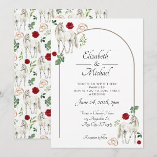 Rustic Equestrian Floral Red Wedding Invitation