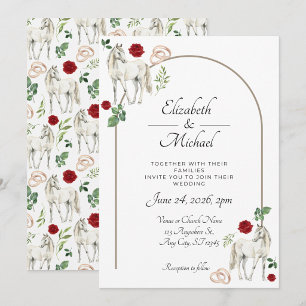 Rustic Equestrian Floral Red Wedding Invitation
