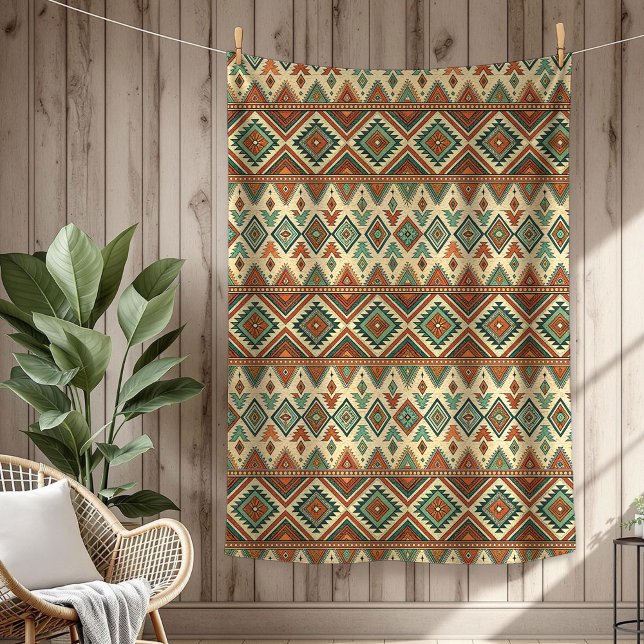 Rustic Ethnic Indigenous Artistry copper blue  Fleece Blanket (Rustic Ethnic Indigenous Artistry copper blue Fleece Blanket)