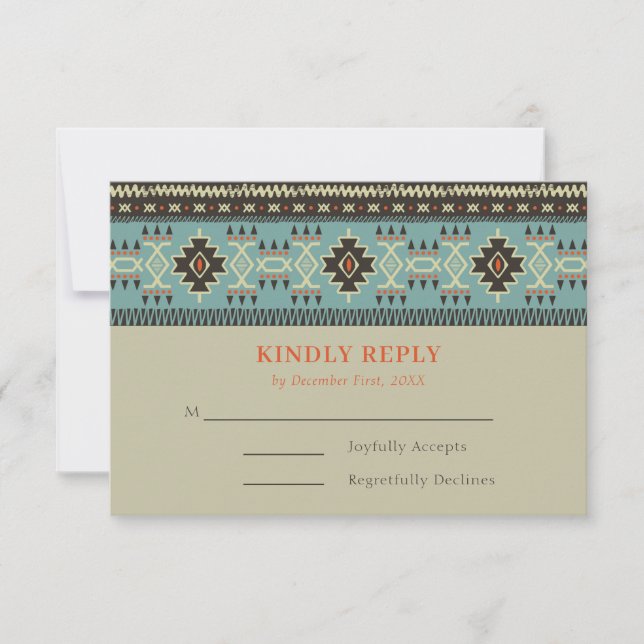 Rustic Ethnic Tribal Winter Wedding RSVP Card (Front)