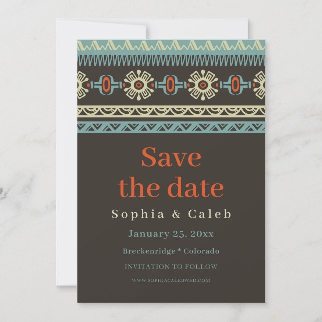 Rustic Ethnic Tribal Winter Wedding Save The Date (Front)