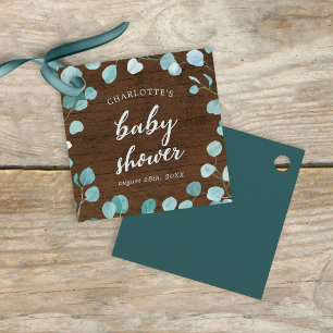 Rustic Eucalyptus and Brown Wood Baby Shower Favour Tags
