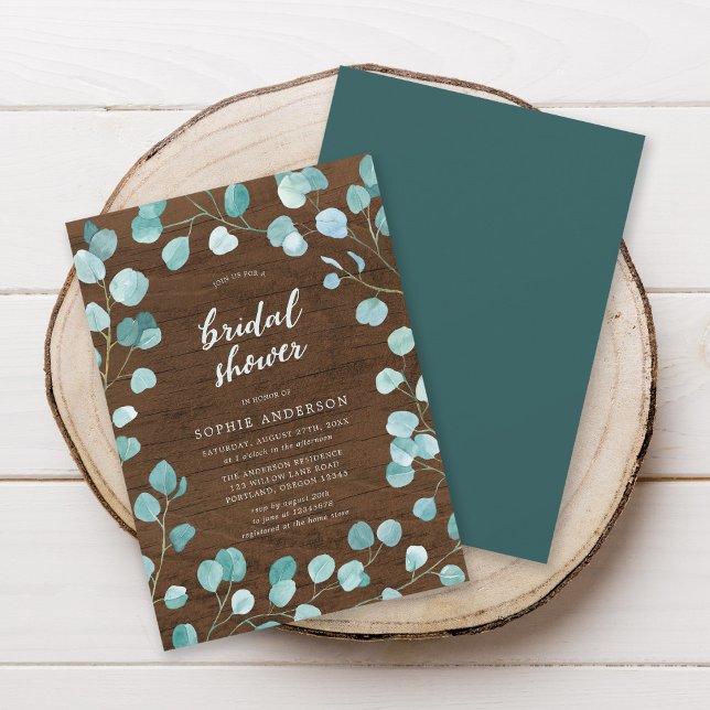 Rustic Eucalyptus and Brown Wood Bridal Shower Invitation (Creator Uploaded)