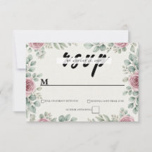 Rustic Eucalyptus and Pink Rose Wedding RSVP Card
