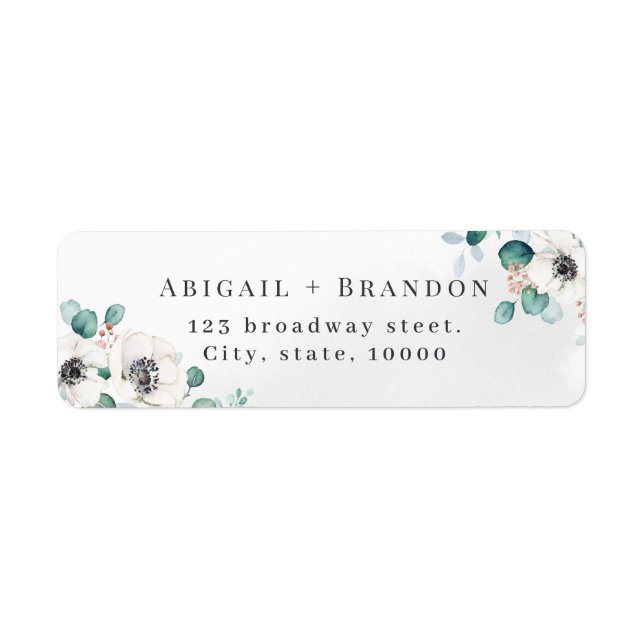 Rustic eucalyptus anemone floral return address la label (Front)