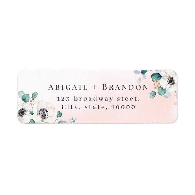 Rustic eucalyptus anemone floral return address label (Front)