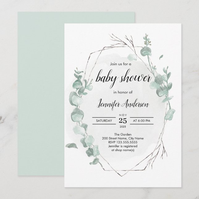 Rustic Eucalyptus Baby Shower Invitation (Front/Back)